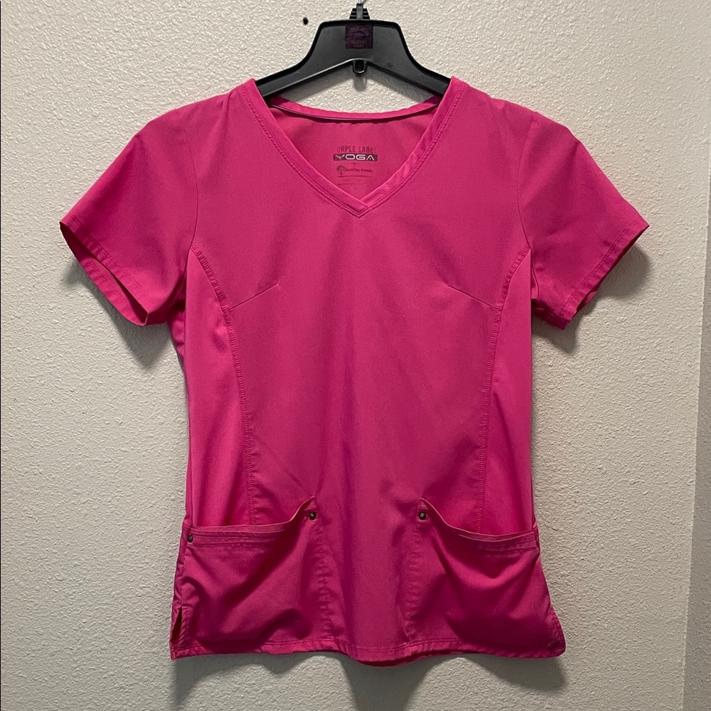 Purple Label Yoga Women's Pink V-Neck Scrub